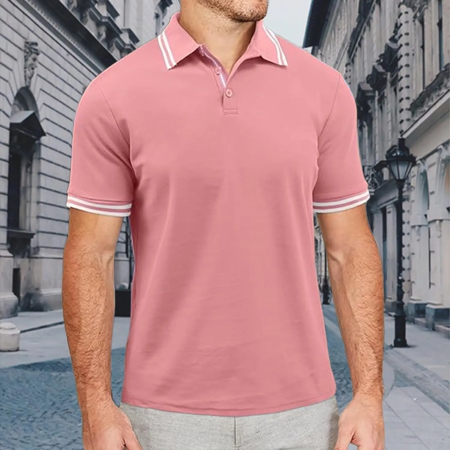 Mens Classic Fit Short Sleeve Polo Shirts Button up Going Out Exercise Holiday T-Shirts Casual Workout Fitness Tops