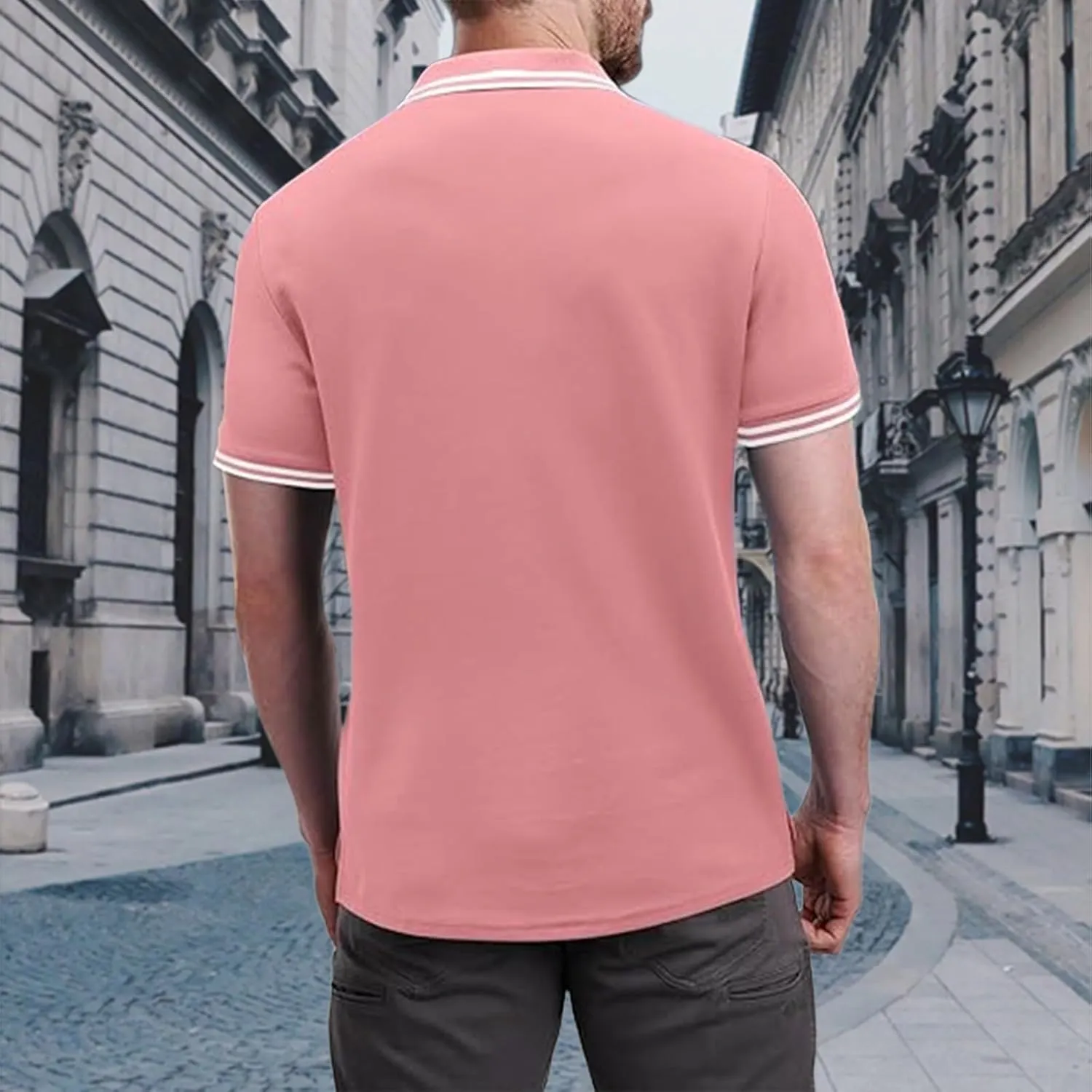 Mens Classic Fit Short Sleeve Polo Shirts Button up Going Out Exercise Holiday T-Shirts Casual Workout Fitness Tops