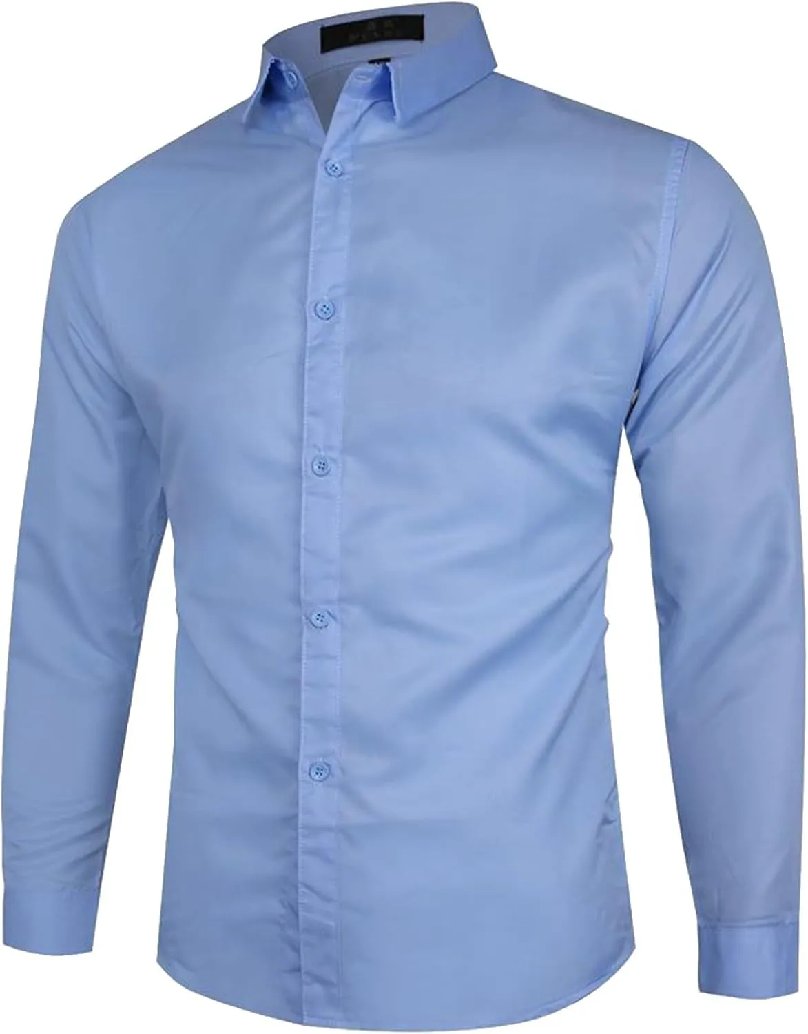Mens Classic Fit Stretch Button Down Dress Shirt Formal Wrinkle Resistant Long Sleeve Casual Plian Collared T Shirts