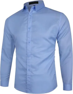 Mens Classic Fit Stretch Button Down Dress Shirt Formal Wrinkle Resistant Long Sleeve Casual Plian Collared T Shirts