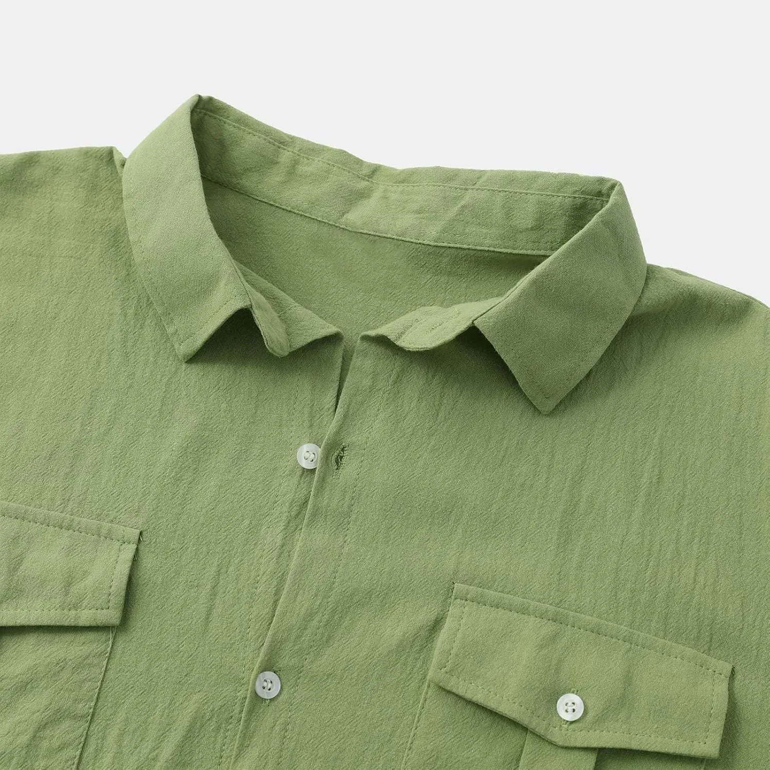Men's Classic Linen Shirts Casual Button Down Long Sleeve Beach Wedding Vacation Summer Textured Shirt with Pocket