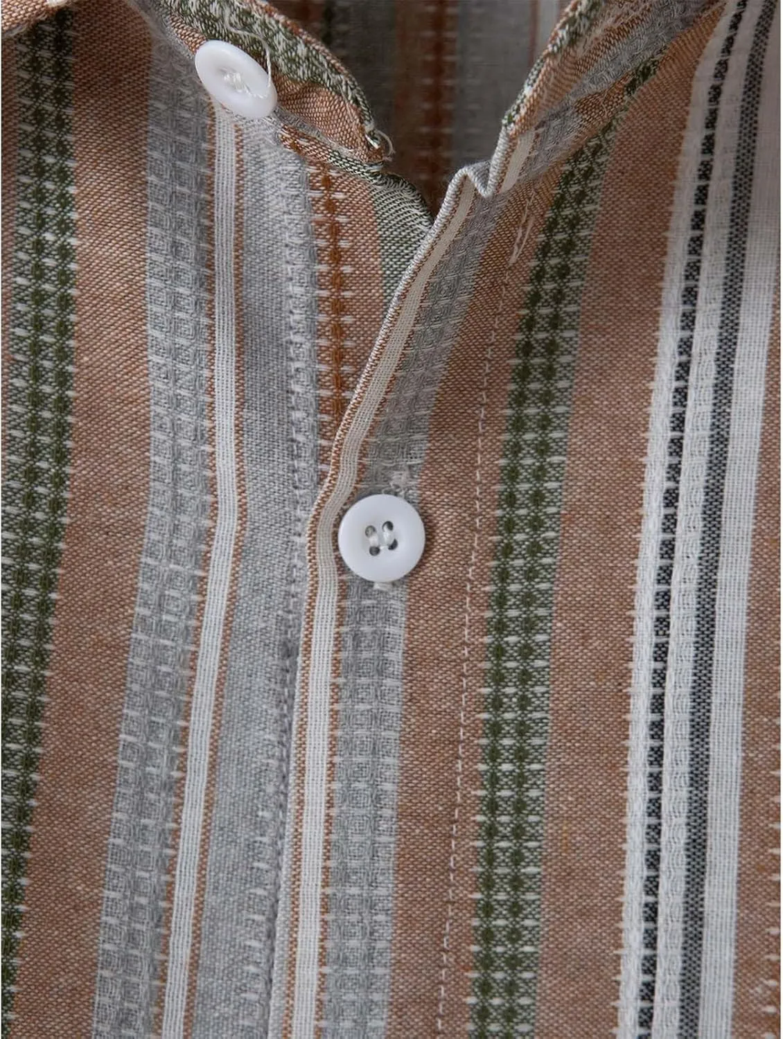 Men's Classic Style Casual Long Sleeve Button Down Turndown Collared Shirt Vintage Stripe Printed Lightweight Tops