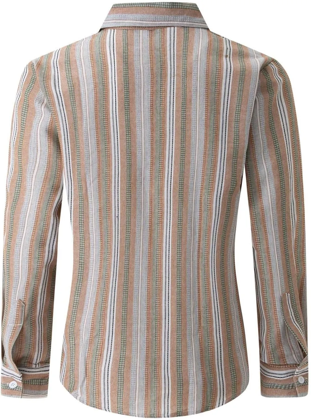 Men's Classic Style Casual Long Sleeve Button Down Turndown Collared Shirt Vintage Stripe Printed Lightweight Tops