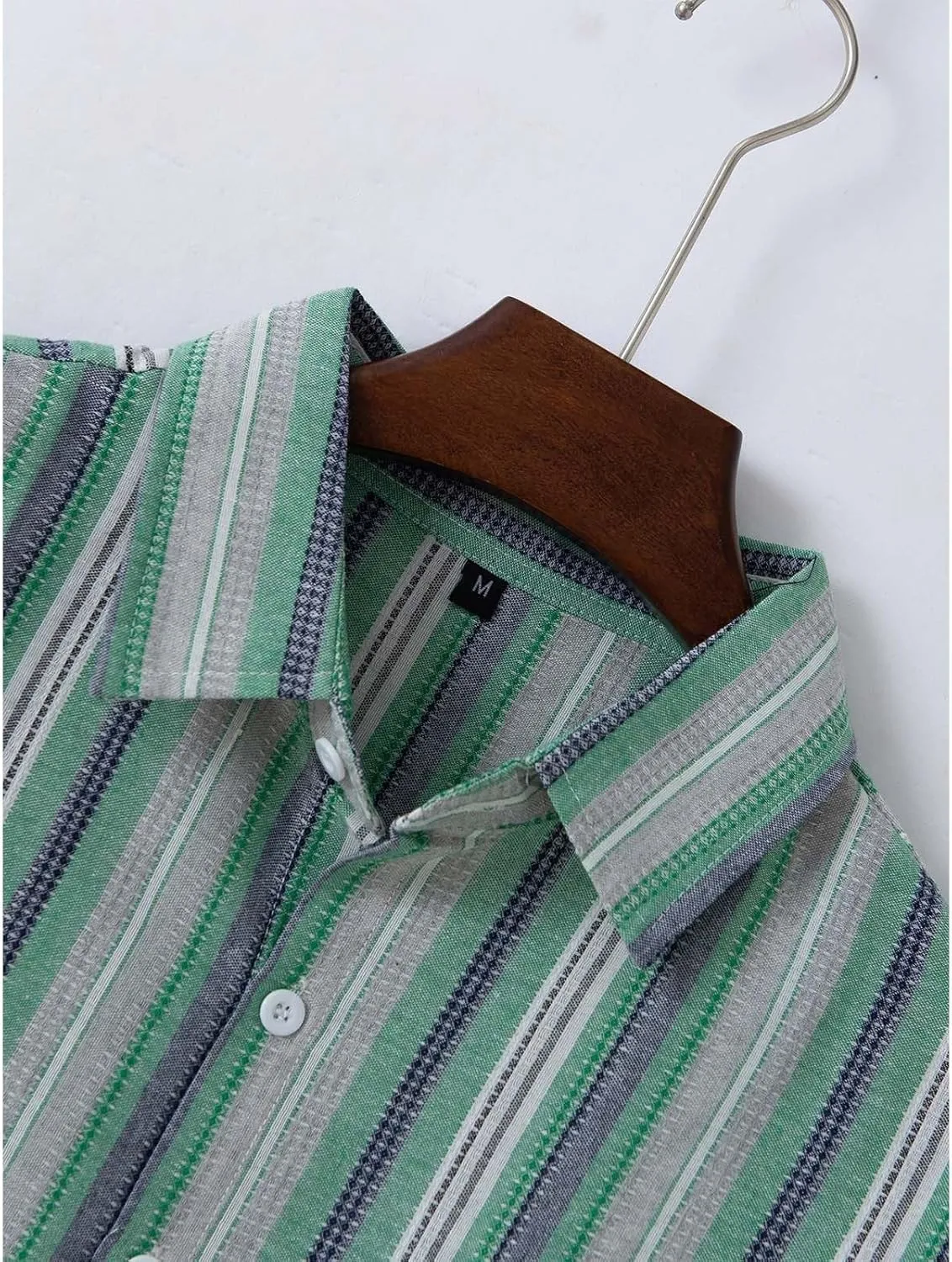 Men's Classic Style Casual Long Sleeve Button Down Turndown Collared Shirt Vintage Stripe Printed Lightweight Tops