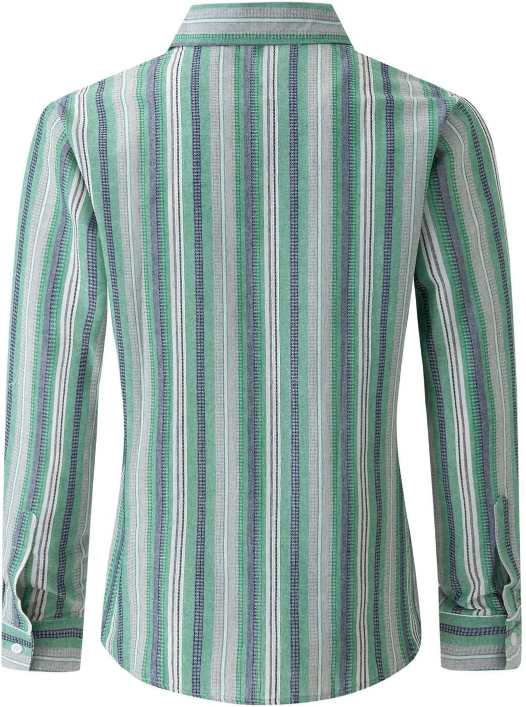 Men's Classic Style Casual Long Sleeve Button Down Turndown Collared Shirt Vintage Stripe Printed Lightweight Tops