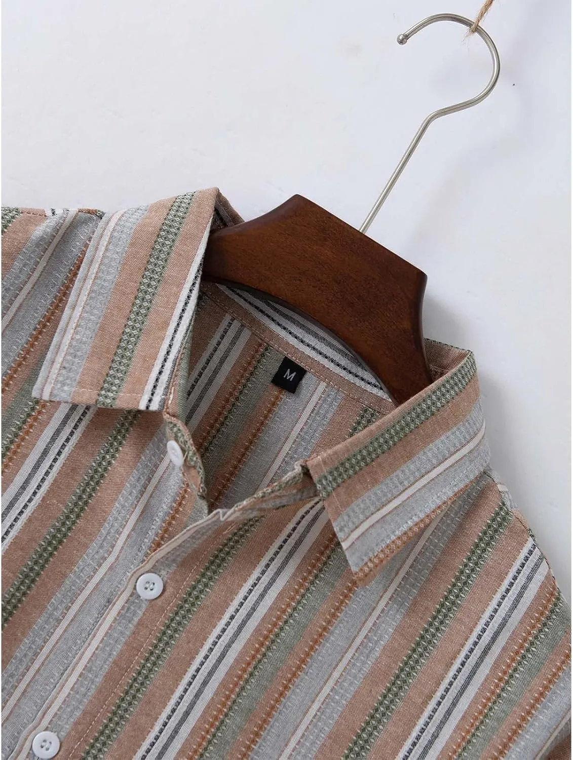 Men's Classic Style Casual Long Sleeve Button Down Turndown Collared Shirt Vintage Stripe Printed Lightweight Tops