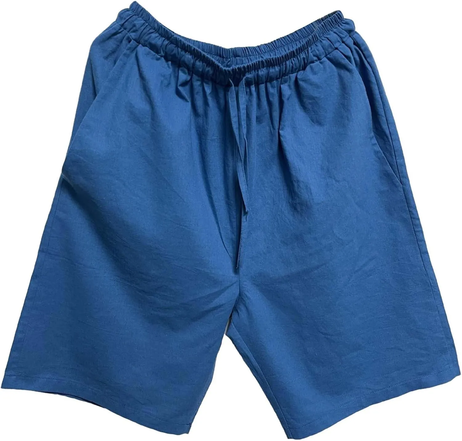 Mens Cotton and Linen Shorts Elastic Drawstring Solid Color Plus Size Casual Loose Pants Lightweight Breathable Beach Capris