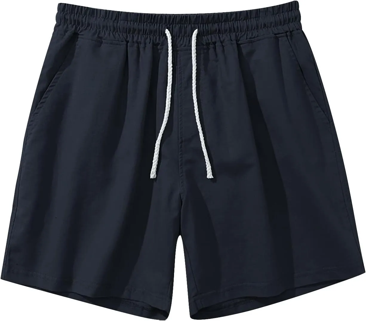 Mens Cotton Linen Classic 7 Inch Shorts with Pockets Elastic Waist Drawstring Athletic Fit Lightweight Running Short for Men