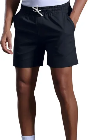 Mens Cotton Linen Classic 7 Inch Shorts with Pockets Elastic Waist Drawstring Athletic Fit Lightweight Running Short for Men