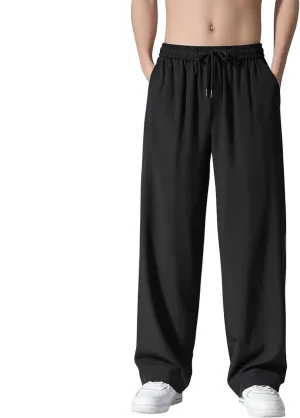 Mens Cotton Linen Pants Drawstring Elastic Waist Straight Leg Pant Workout Sport Pants Multi-Pocket Trousers