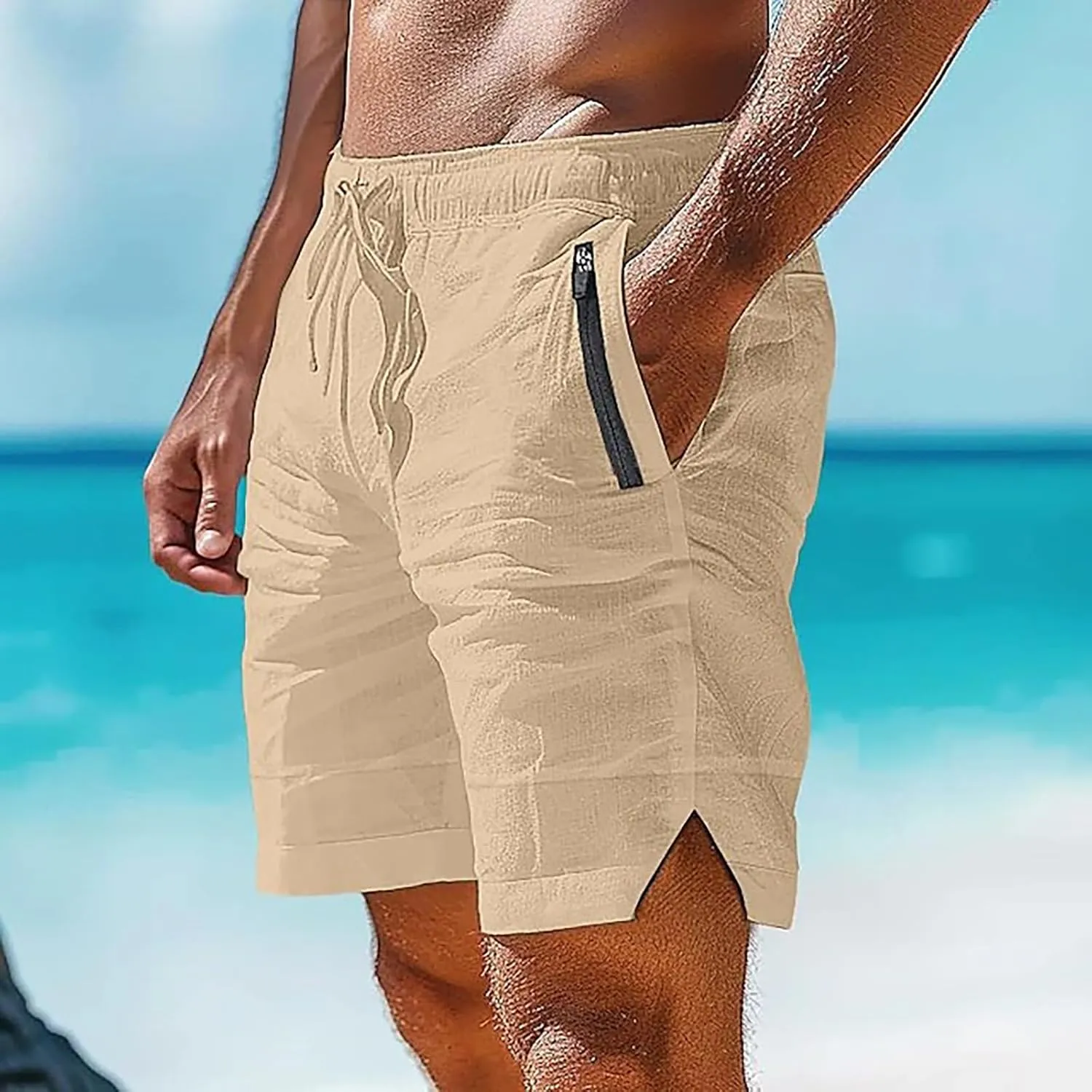 Mens Cotton Linen Shorts Quick Drying Breathable Combat Casual Lightweight Sports Pants Tactical Active Solid Color Bermuda