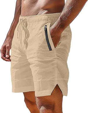 Mens Cotton Linen Shorts Quick Drying Breathable Combat Casual Lightweight Sports Pants Tactical Active Solid Color Bermuda
