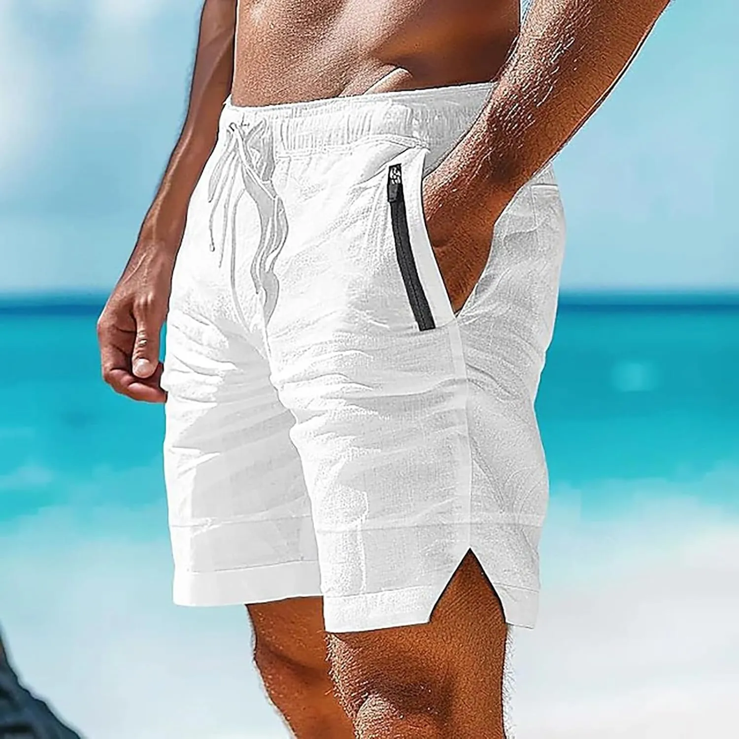 Mens Cotton Linen Shorts Quick Drying Breathable Combat Casual Lightweight Sports Pants Tactical Active Solid Color Bermuda