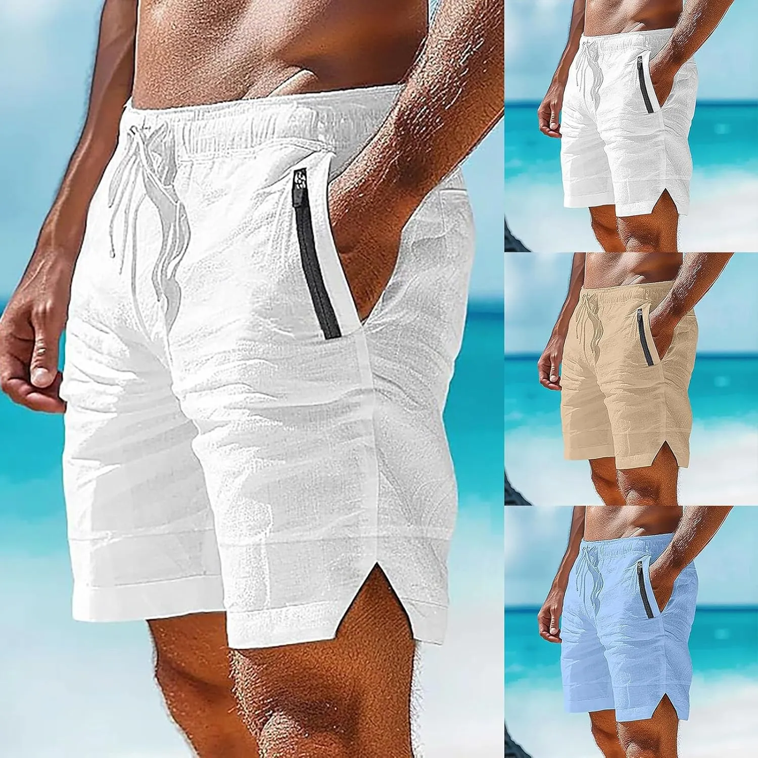 Mens Cotton Linen Shorts Quick Drying Breathable Combat Casual Lightweight Sports Pants Tactical Active Solid Color Bermuda