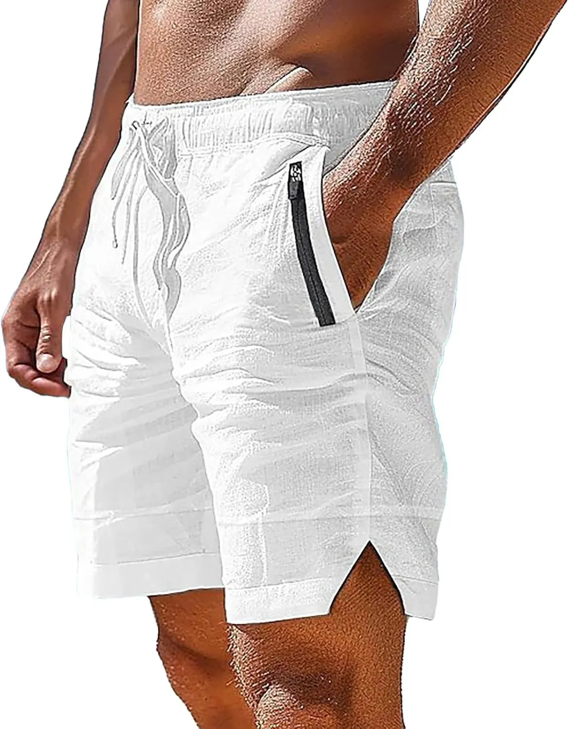 Mens Cotton Linen Shorts Quick Drying Breathable Combat Casual Lightweight Sports Pants Tactical Active Solid Color Bermuda