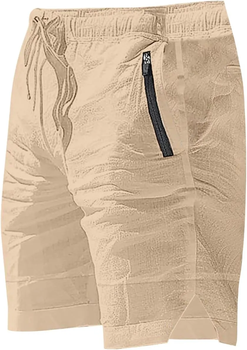 Mens Cotton Linen Shorts Quick Drying Breathable Combat Casual Lightweight Sports Pants Tactical Active Solid Color Bermuda