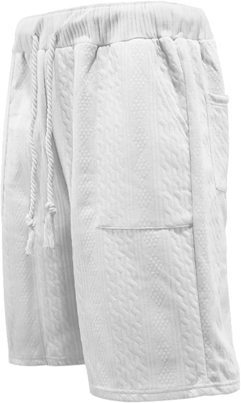 Mens Cozy Casual Shorts Expandable Drawstring Waisted Textured Solid Bermuda Summer Lightweight Comfortable Daily Home Pants