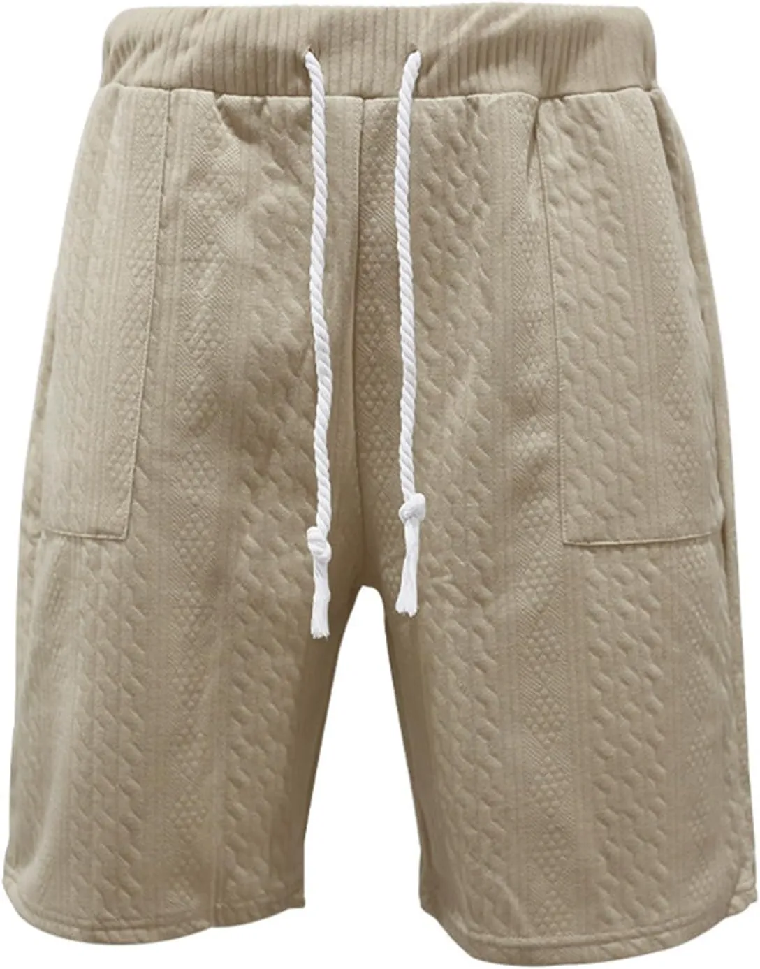 Mens Cozy Casual Shorts Expandable Drawstring Waisted Textured Solid Bermuda Summer Lightweight Comfortable Daily Home Pants