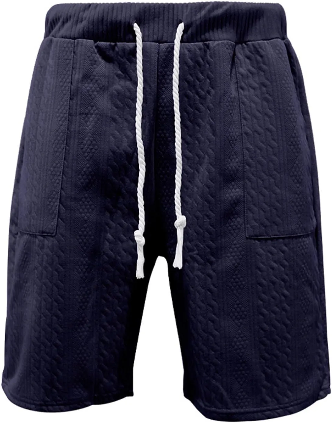 Mens Cozy Casual Shorts Expandable Drawstring Waisted Textured Solid Bermuda Summer Lightweight Comfortable Daily Home Pants