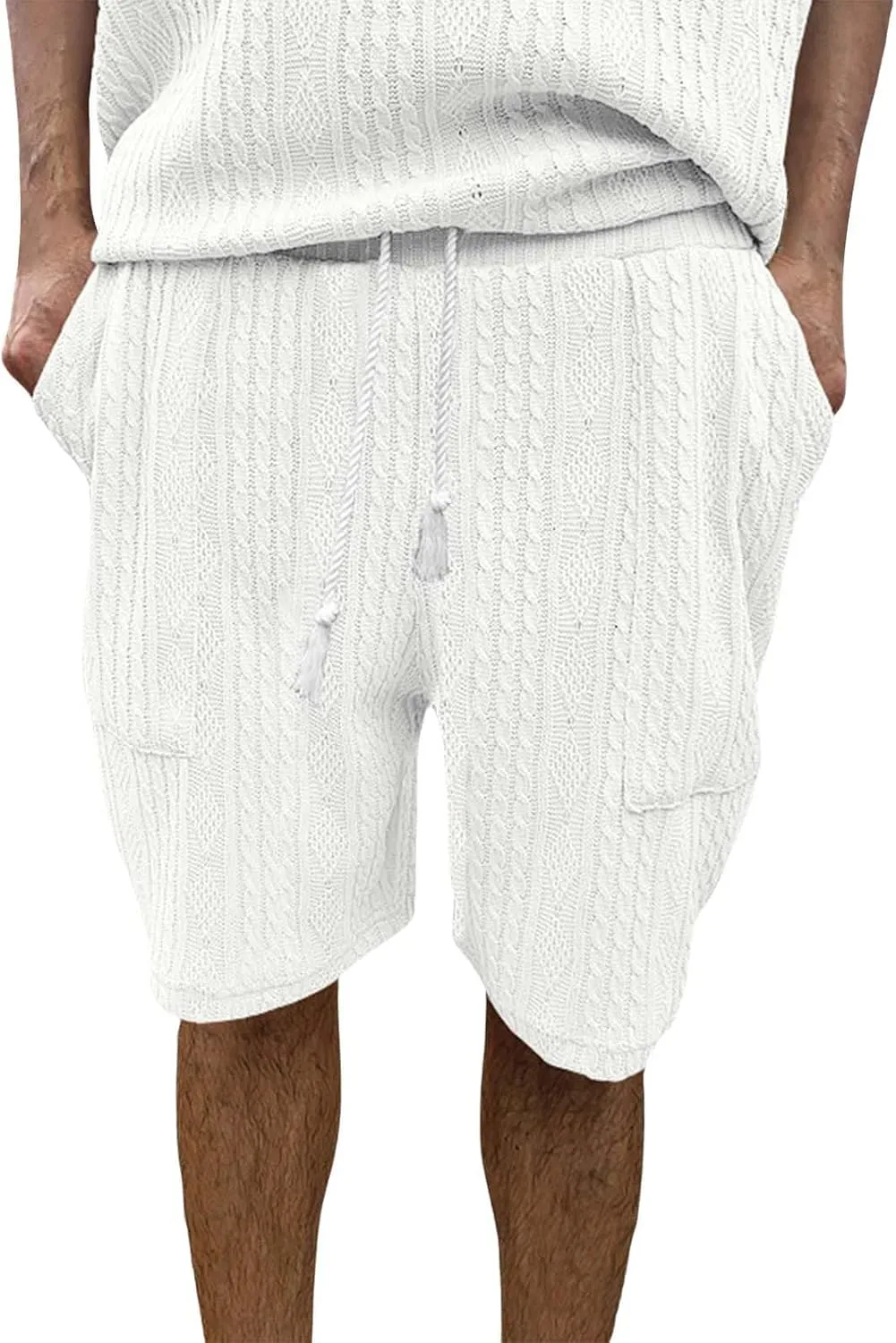 Mens Cozy Casual Shorts Expandable Drawstring Waisted Textured Solid Bermuda Summer Lightweight Comfortable Daily Home Pants