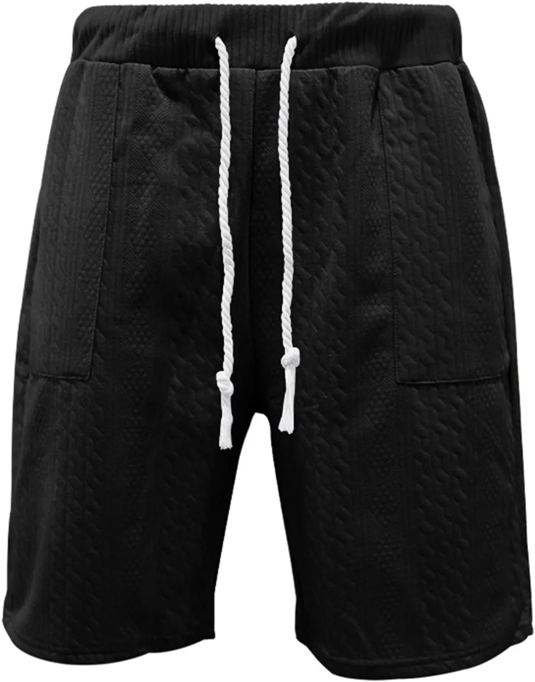 Mens Cozy Casual Shorts Expandable Drawstring Waisted Textured Solid Bermuda Summer Lightweight Comfortable Daily Home Pants