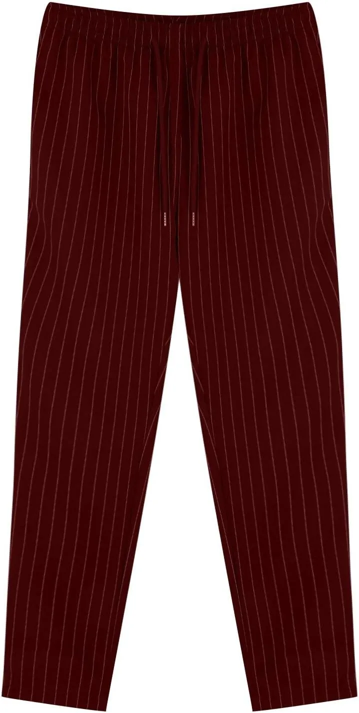 Mens Lightweight Casual Pants Striped Tight Stretch Quick Drying Outdoor Street Trousers Drawstring High Waisted Tapered Pant
