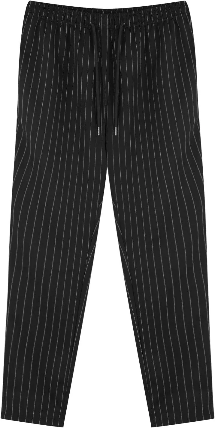 Mens Lightweight Casual Pants Striped Tight Stretch Quick Drying Outdoor Street Trousers Drawstring High Waisted Tapered Pant