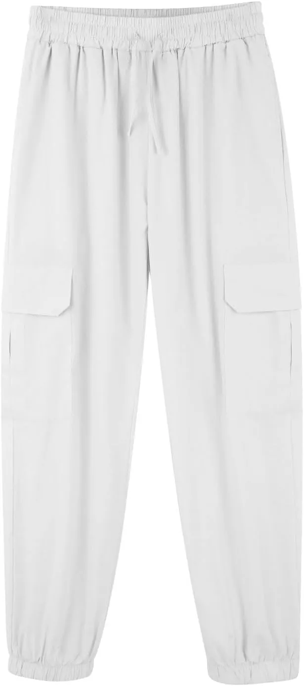 Mens Lightweight Quick Drying Flowy Casual Loose Trousers Cotton and Linen Long Pants Drawstring High Waisted Tapered Pants