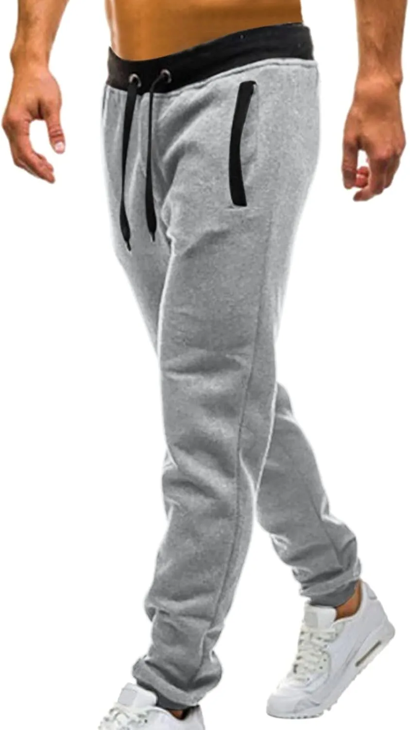 Mens Mid Waist Elastic Drawstring Solid Jogger Tapered Pants with Pockets Casual Long Pant Lightweight Soft Pajamas Trousers