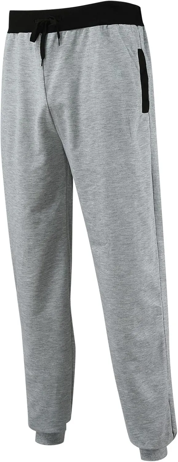 Mens Mid Waist Elastic Drawstring Solid Jogger Tapered Pants with Pockets Casual Long Pant Lightweight Soft Pajamas Trousers