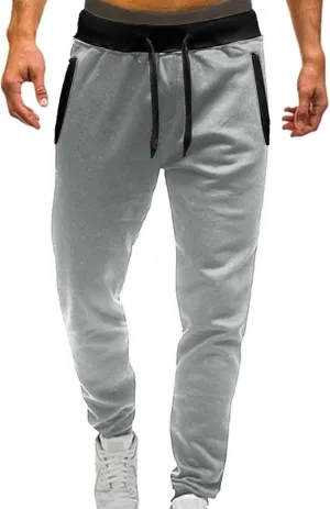 Mens Mid Waist Elastic Drawstring Solid Jogger Tapered Pants with Pockets Casual Long Pant Lightweight Soft Pajamas Trousers