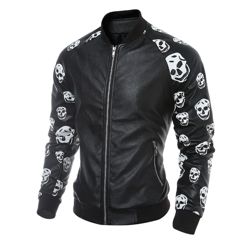 Men's Motorcycle Zipper Outwear Skull Leather Jacket