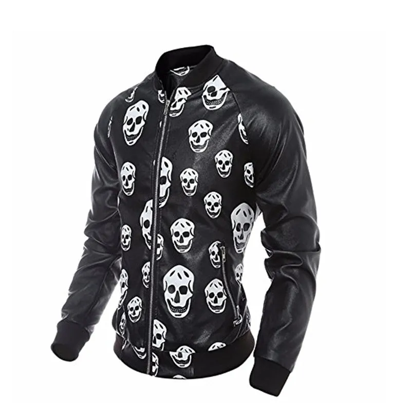 Men's Motorcycle Zipper Outwear Skull Leather Jacket