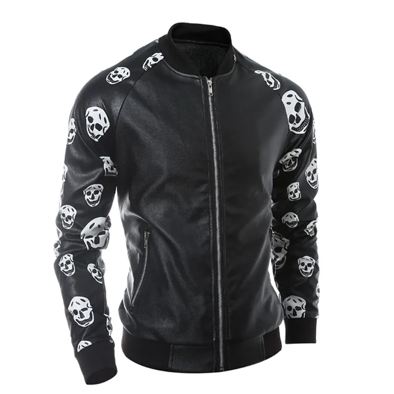 Men's Motorcycle Zipper Outwear Skull Leather Jacket