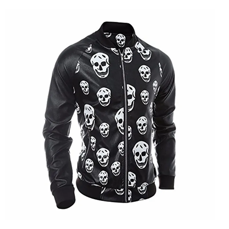 Men's Motorcycle Zipper Outwear Skull Leather Jacket