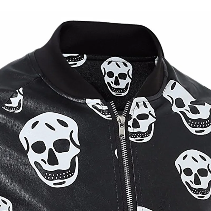 Men's Motorcycle Zipper Outwear Skull Leather Jacket