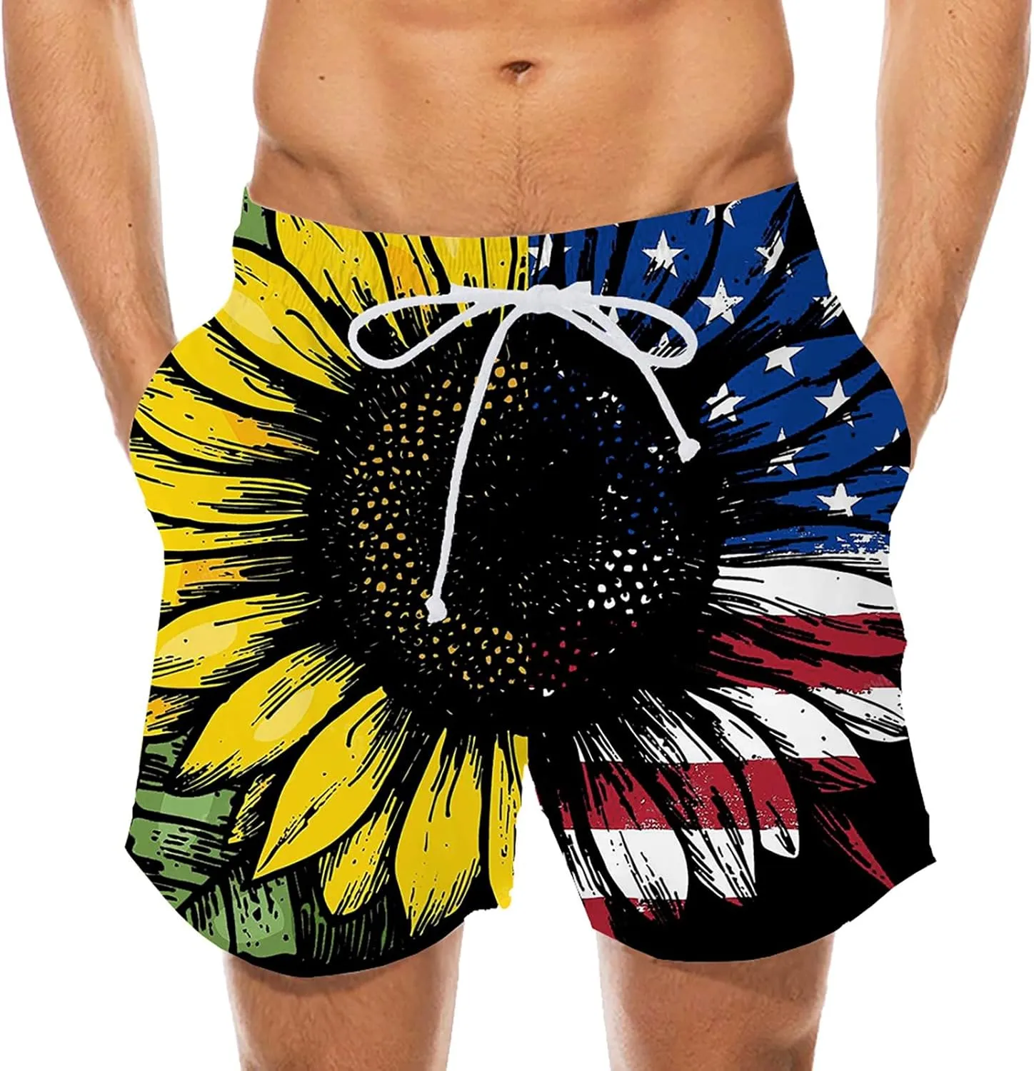 Mens Patriotic Graphic Shorts Independence Day Drawstring Elastic Waisted Casual Capris Combat Lightweight Drying Sportwear