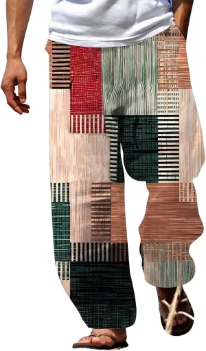 Mens Quick Drying Plus Size Baggy Casual Traveling Pants Color Block Trousers Lightweight Summer Elastic Waist Palazzo 2024