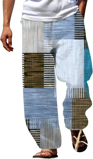 Mens Quick Drying Plus Size Baggy Casual Traveling Pants Color Block Trousers Lightweight Summer Elastic Waist Palazzo 2024