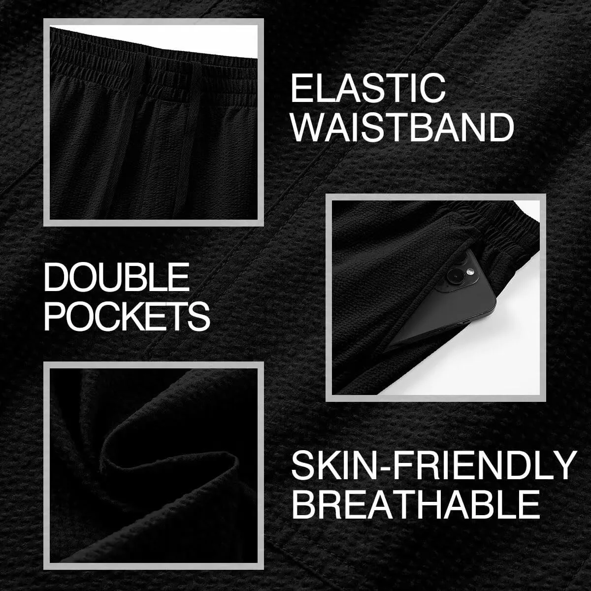 Mens Seersucker Shorts Casual Elastic Waist Drawstring Shorts Stretch Summer Beach Vacation Shorts with Pockets