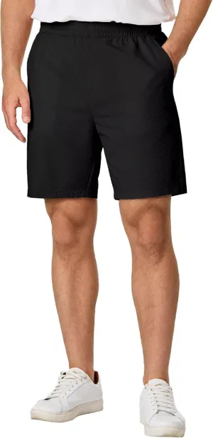 Mens Seersucker Shorts Casual Elastic Waist Drawstring Shorts Stretch Summer Beach Vacation Shorts with Pockets