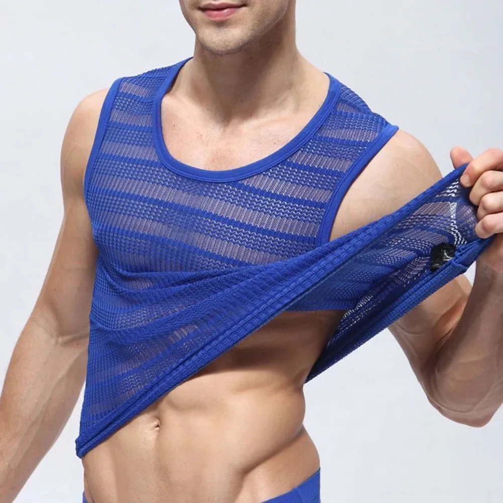Mens Sexy Nightclub Hollow Out Perspective Stretch Vest