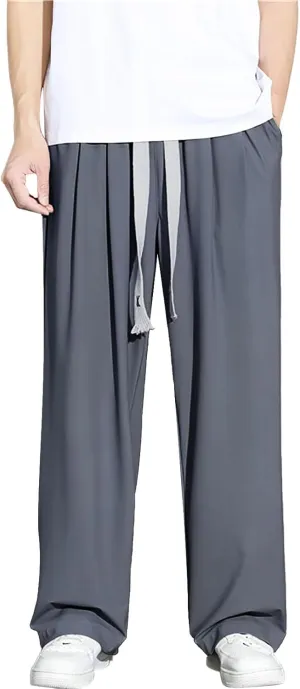 Mens Straight Casual Pants Lightweight Breathable Drawstring Quick Drying Loose Trousers Summer Solid Outdoor Traveling Pants