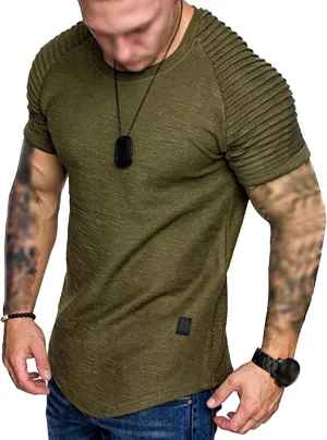 Men's Stylish Slim Fit Workout T-Shirts Stretch Crew Neck Classic Tops Longline Casual Athletic Tees