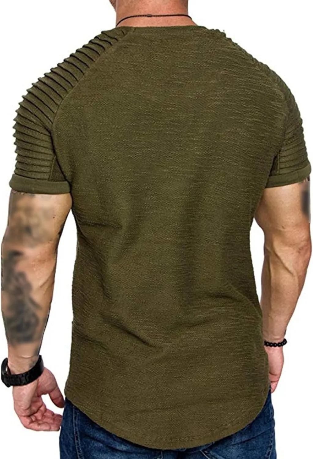 Men's Stylish Slim Fit Workout T-Shirts Stretch Crew Neck Classic Tops Longline Casual Athletic Tees