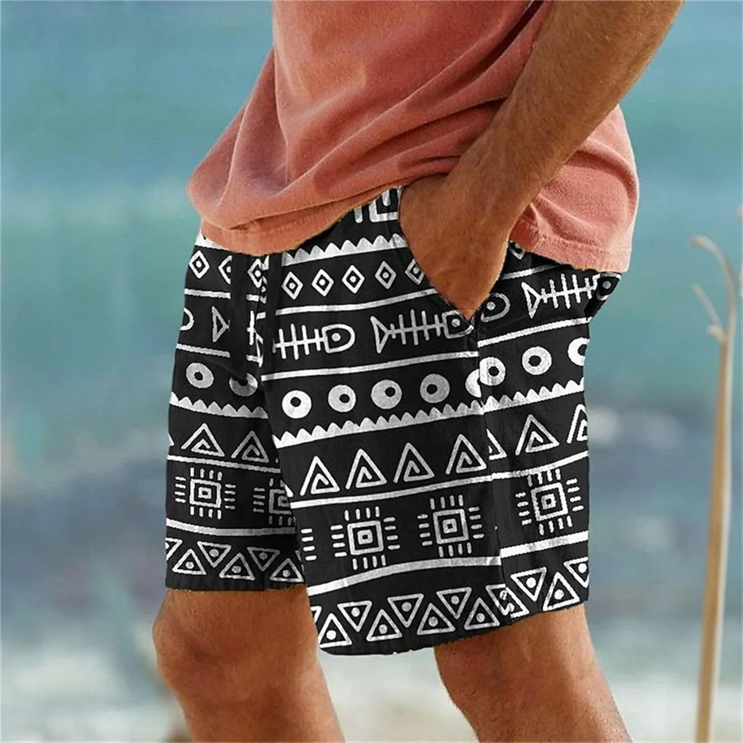 Mens Summer Beach Shorts Funny 3D Printed Hawaii Style Drawstring Elastic Loose Casual Pants Quick Drying Lightweight Bermuda
