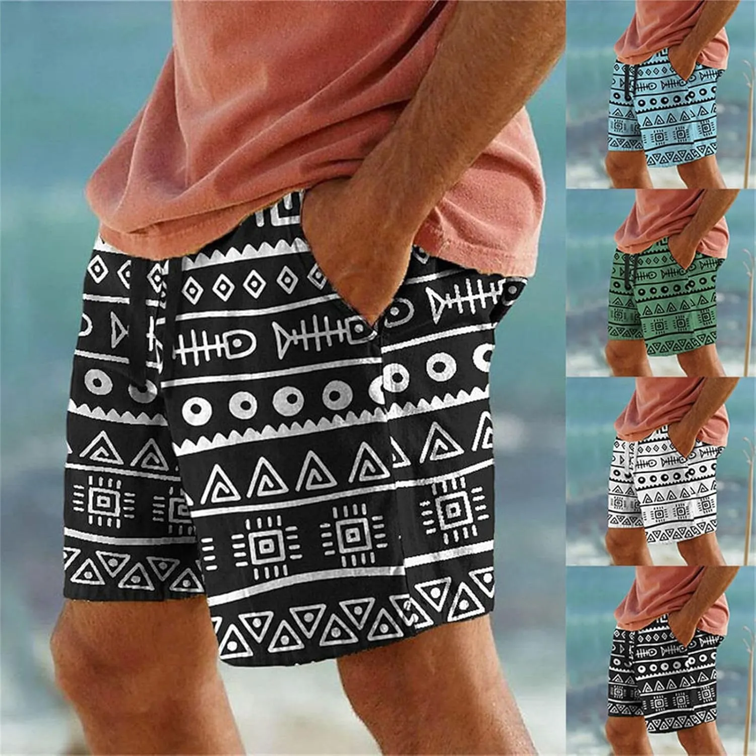 Mens Summer Beach Shorts Funny 3D Printed Hawaii Style Drawstring Elastic Loose Casual Pants Quick Drying Lightweight Bermuda