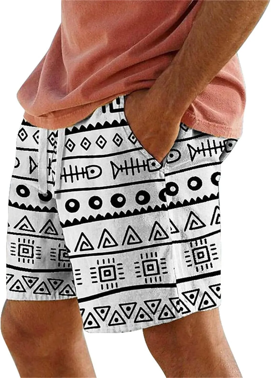 Mens Summer Beach Shorts Funny 3D Printed Hawaii Style Drawstring Elastic Loose Casual Pants Quick Drying Lightweight Bermuda