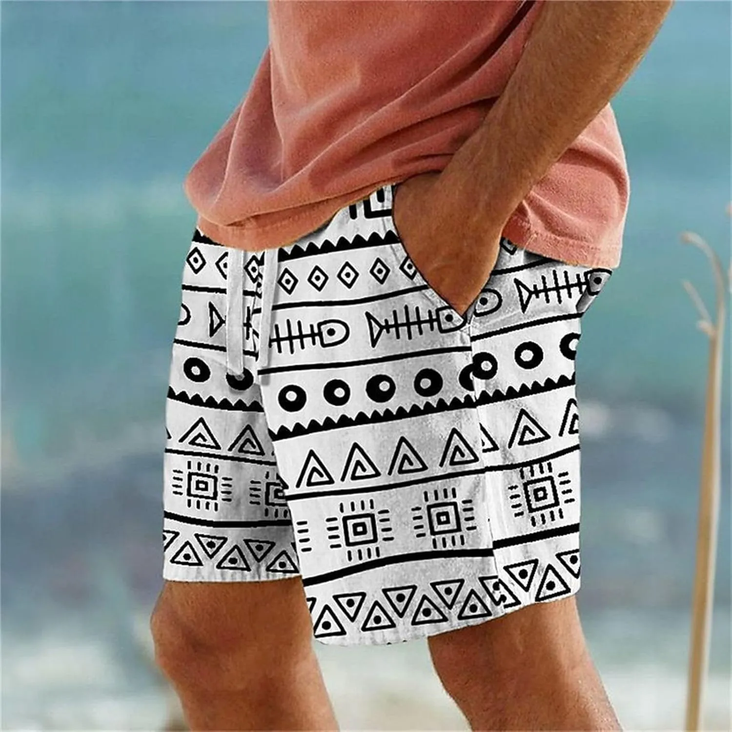 Mens Summer Beach Shorts Funny 3D Printed Hawaii Style Drawstring Elastic Loose Casual Pants Quick Drying Lightweight Bermuda