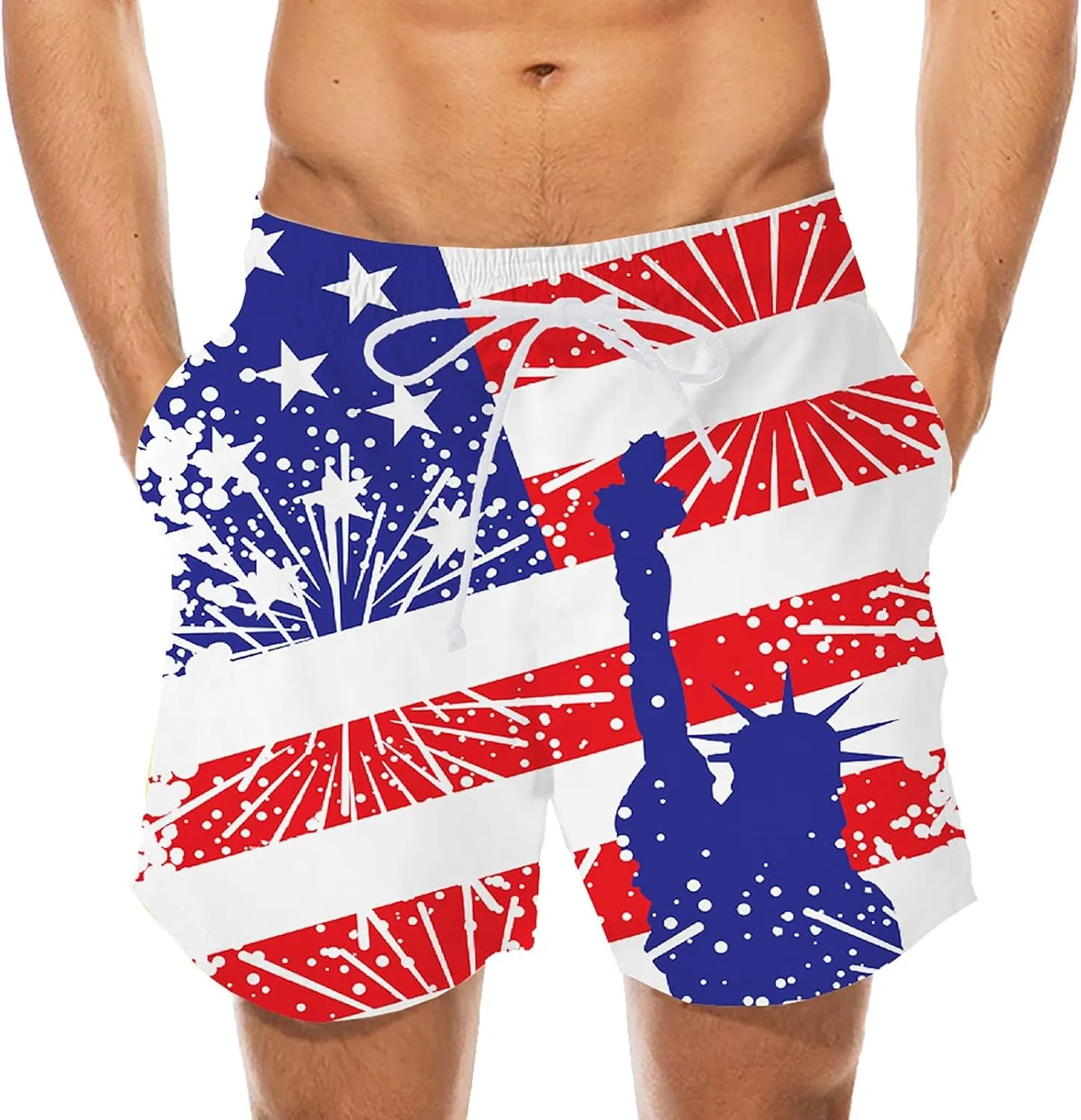Mens Summer Shorts Independence Day Patriotic Print Casual Loose Pants USA Flag 4th of July Lightweight Combat Sports Capris
